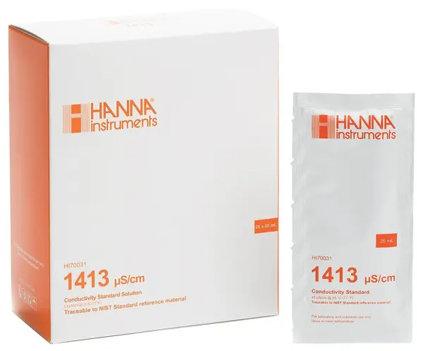HANNA INSTRUMENTS 1413μS/cm Conductivity Calibration Solution, 25 x 20ml Sachet