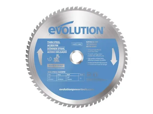 Evolution Thin Steel Cutting Mitre Saw Blade 255mm x 70T