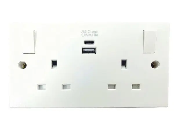 Dencon Switched 2-Gang Socket with USB A & C Ports, 13A