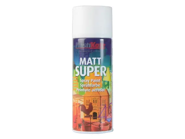 PlastiKote Matt Super Spraeáil Péinte, Bán, 400ml