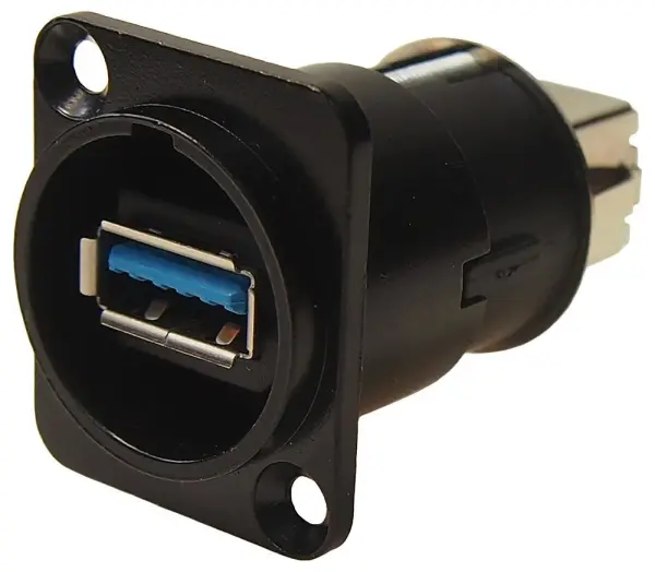 Cliff USB 3.0 A to B Panel Mount Feedthrough Connector, Black Metal