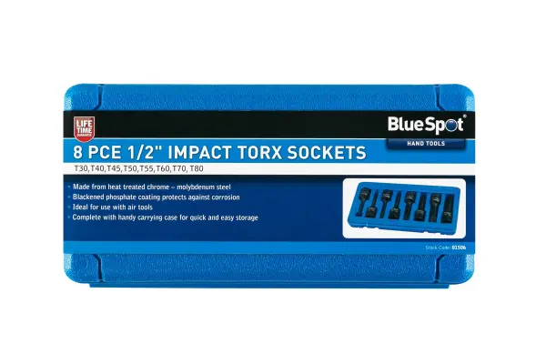 Blue Spot Tools 8-dílná sada torxových nástavců 1/2'' (T30-T80) pro nárazové kl