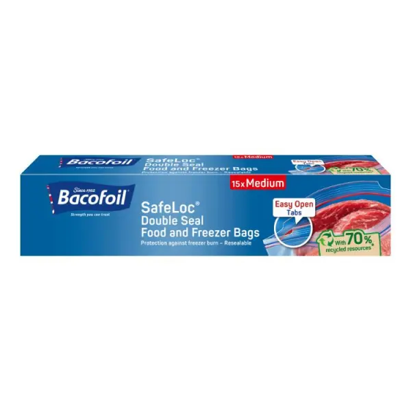 Bacofoil SafeLoc Double Seal Food & Freezer Bags Medium 3L 15pk