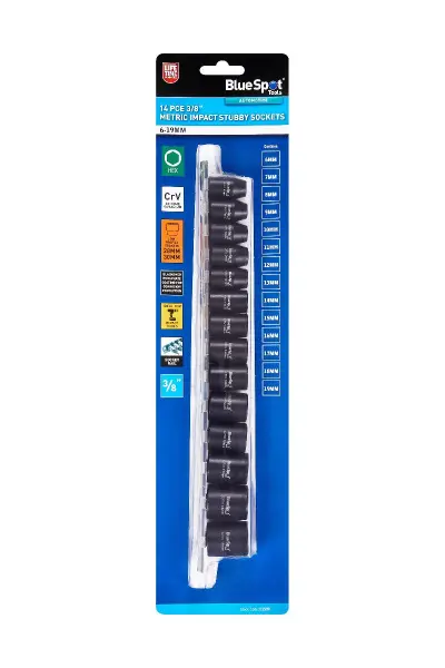 Blue Spot Tools 14件3/8英寸公制短型冲击套筒组（6-19mm）