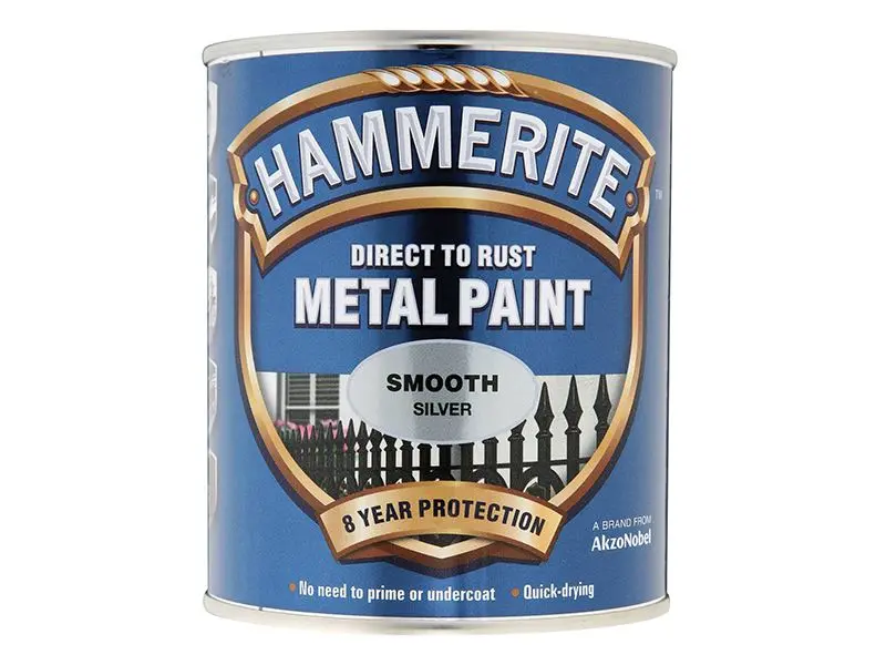 Hammerite Direct to Rust Metal Paint, Silver, Smooth Finish, 250ml