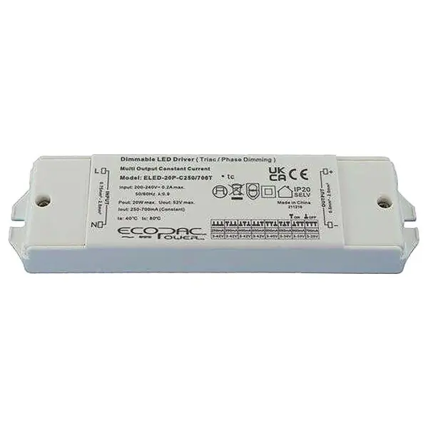 ECOPAC POWER 20W Triac Dimmable LED Driver, 3-42V DC, 250-700mA