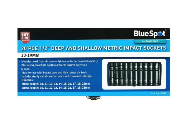 Blue Spot Tools - 20 Keping Set Soket Impak Metrik 1/2'', 10-19mm