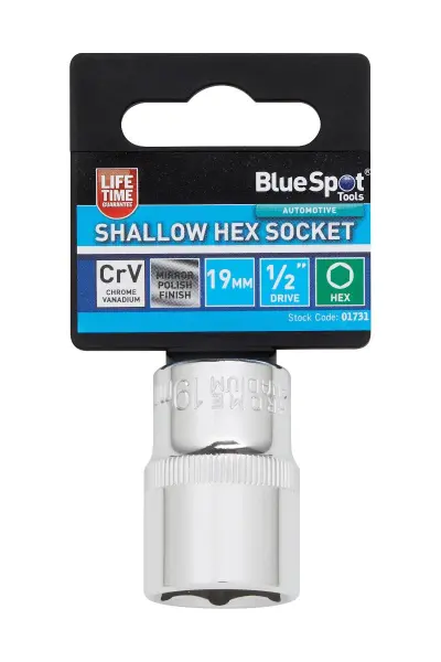 Blue Spot Tools 19mm 浅口六角套筒 铬钒钢 耐用型
