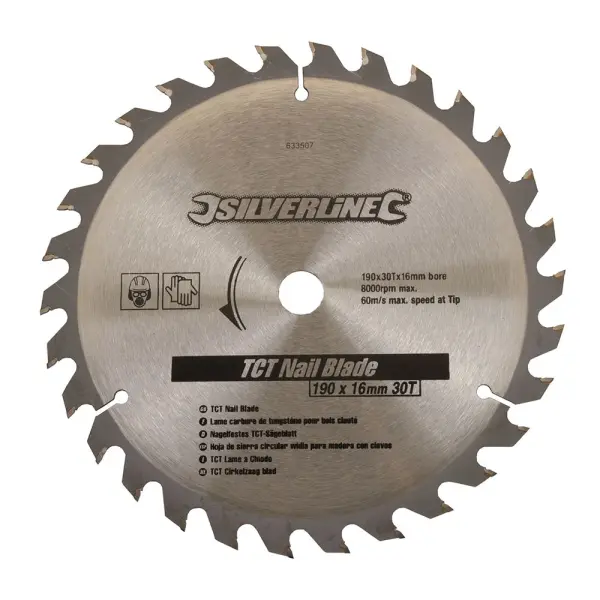 Silverline 190mm x 16mm TCT Nail Blade, 30 Teeth