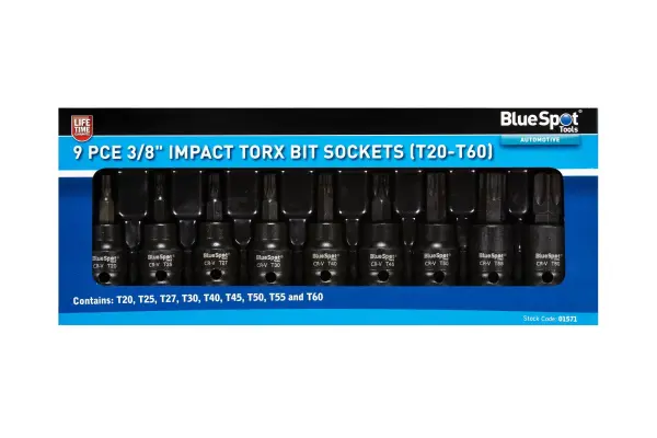Blue Spot Tools - Set Soket Bit Torx 3/8' Impak 9 Keping (T20-T60)