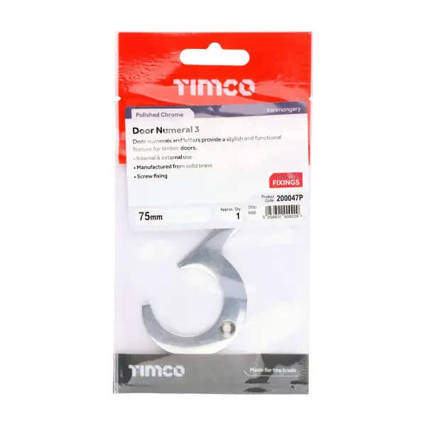 Timco - Μεταλλικός Αριθμός Πόρτας (75mm) - Πολισμένο Χρώμιο