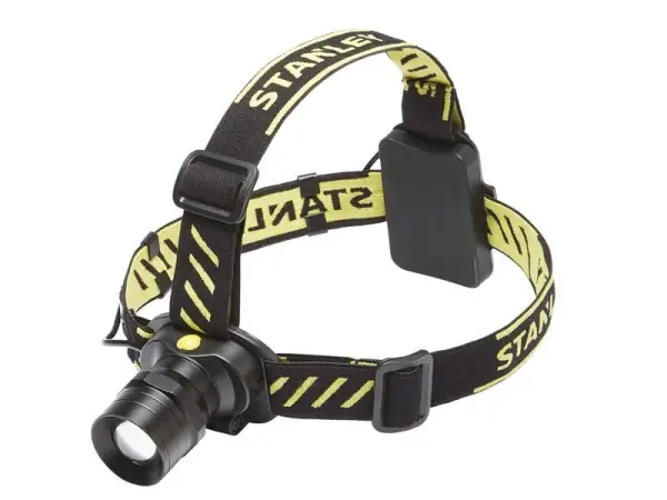 STANLEY Zoom Head Torch, 300 Lumens, Aluminium le Taobh Maighnéadach