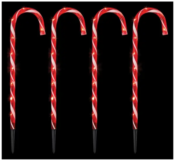 Jeu de 4 lumières de sentier à LED rouge en forme de canne à sucre PREMIER, 62 