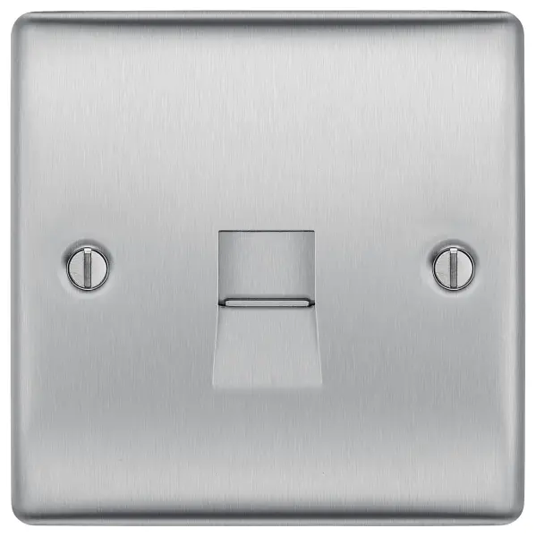 British General Nexus Metal Series Telephone Socket, 1 Gang Main, Brushed Stain