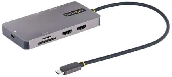 STARTECH - Tánaiste Ilphoirt USB-C le HDMI Dhúbailte, Léitheoir Cártaí & 100W