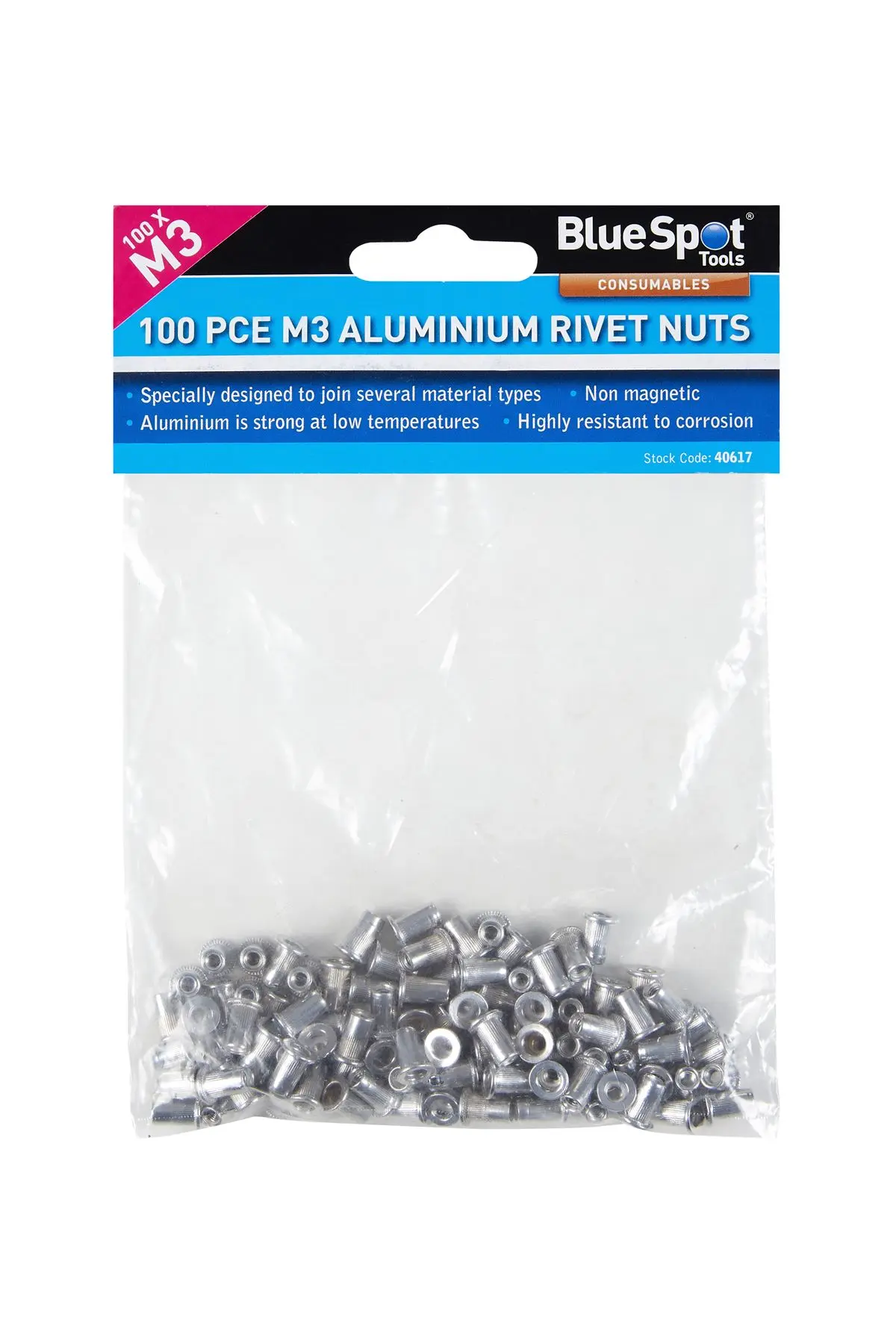 Blue Spot Tools 100 kusů M3 Hliníkových Nýtových Matic