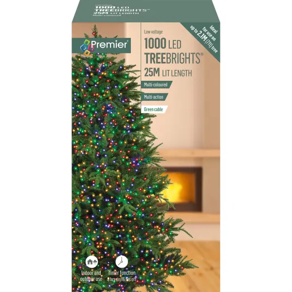 Premier Decorations 1000 LED TreeBrights Multicolores, 25m avec Minuterie
