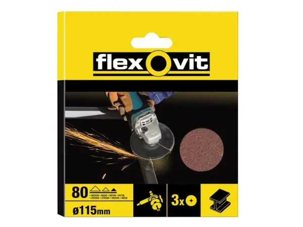 Disque abrasif Flexovit en oxyde d'aluminium 115mm, grain moyen 50G, paquet de 