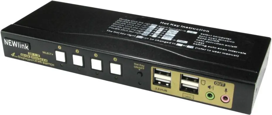NEWLINK Conmutador KVM 4 Puertos USB y DisplayPort 4K