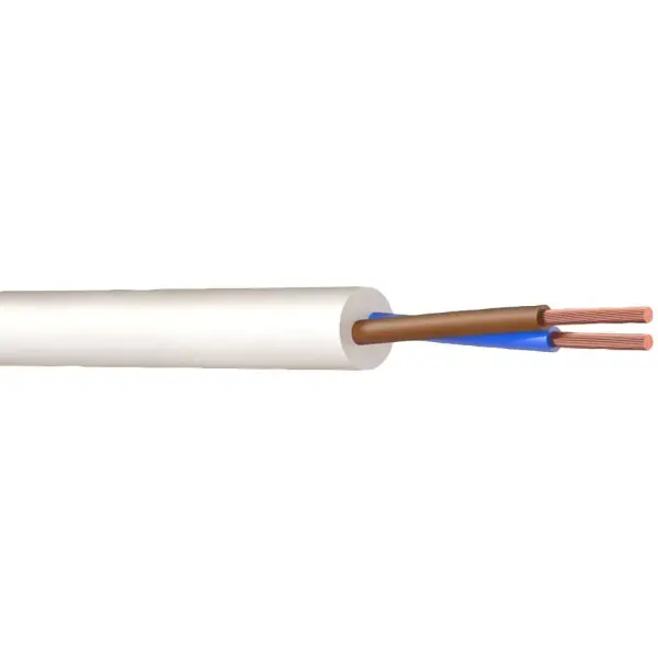 PRO ELEC 3092Y 2 Core Flexible PVC Cable, White, 0.75mm² - 100m