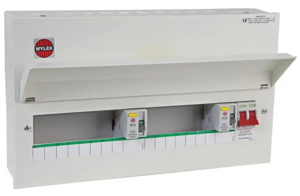 Wylex 8+7 Way Metal Consumer Unit with 100A Switch & 2x RCDs