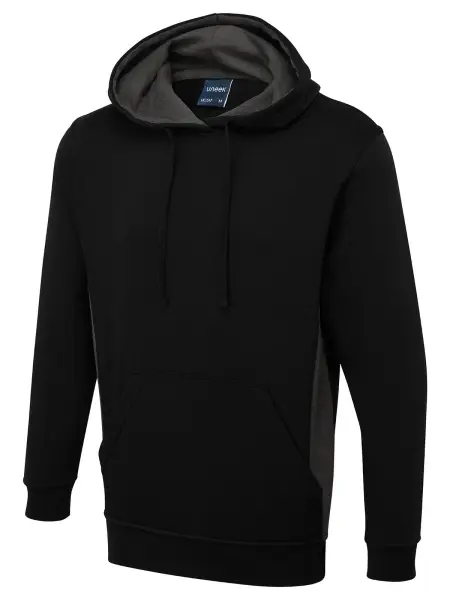 Uneek Unisex Two Tone Hooded Sweatshirt - Black/Charcoal - XS