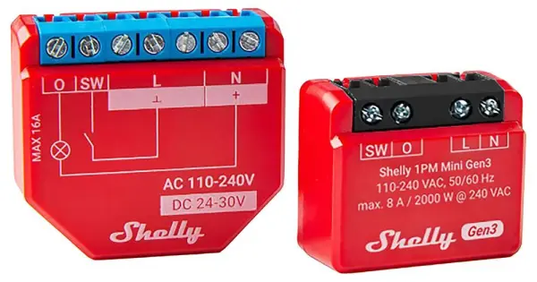Shelly 1PM Mini Gen3 Smart WiFi Relay Switch 8A Pack of 2