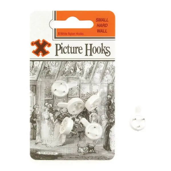 X Hard Wall Hooks, White Nylon, 5-Pack