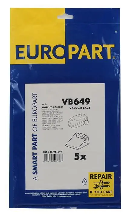 EUROPART Συμβατά Σακούλες Σκόνης Για Morphy Richards/Blomberg, Σετ 5