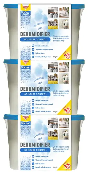 Zero In Moisture Control Compact Dehumidifier, Fragrance Free, 250ml - 3 Pack