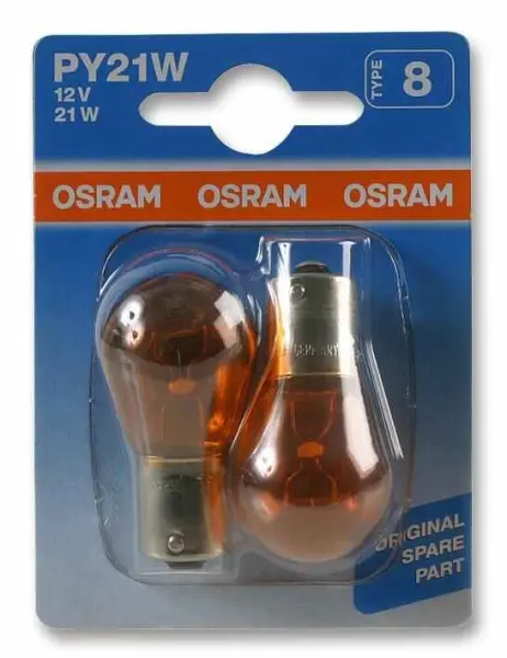 OSRAM נורה לרכב 12V 21W PY21W BAU15s, צד/אחור, ענבר (חבילה כפולה)