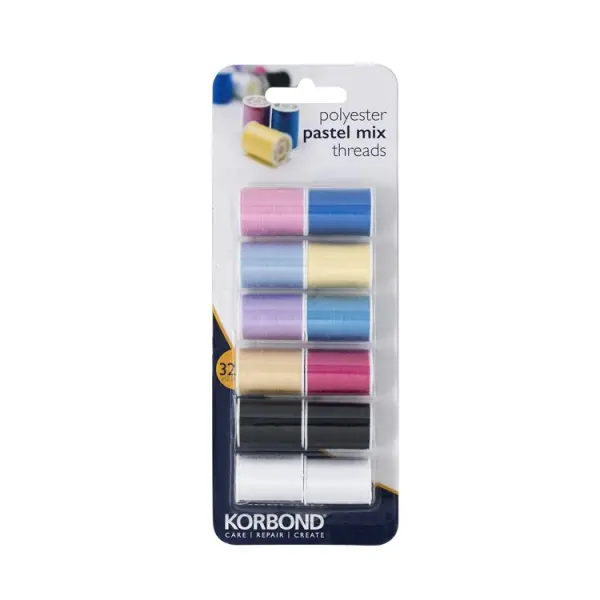 Korbond Polyester Pastel Mix Thread, 12 x 32 m