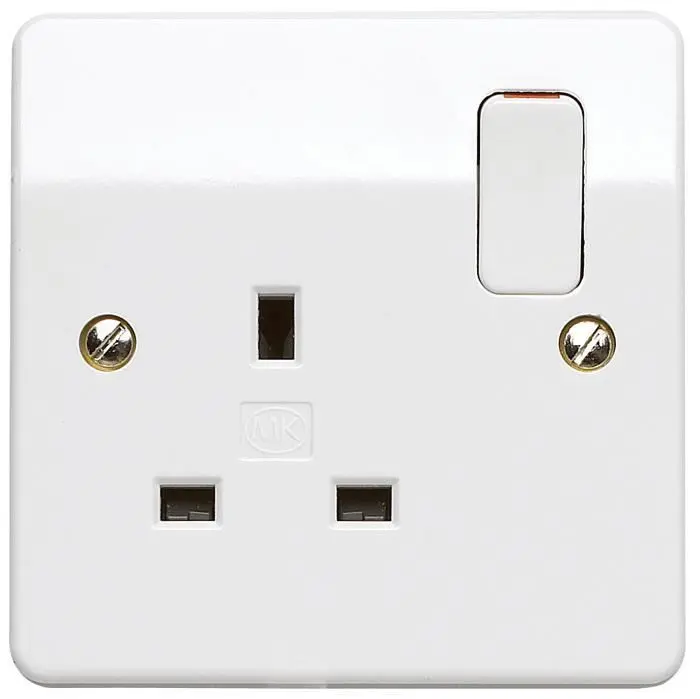 MK 13A 1 Gang Double Pole Switched Socket, White