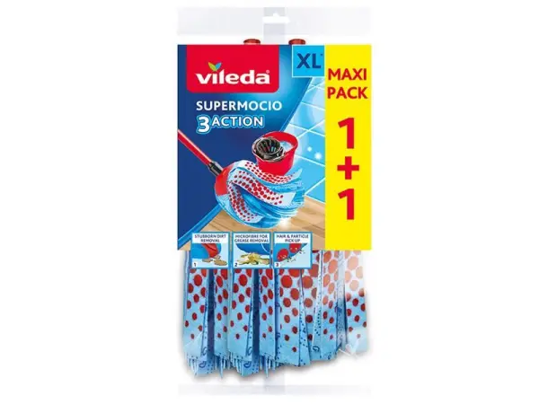 Vileda SuperMocio 3Action XL Twin Refill Pack, 2 Microfibre Mop Heads, 188g