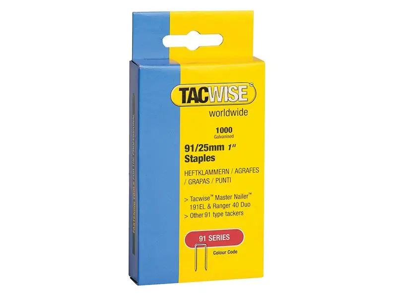 Tacwise - Paku Staples Mahkota Sempit 25mm untuk Tackers Elektrik (Pek 1000)