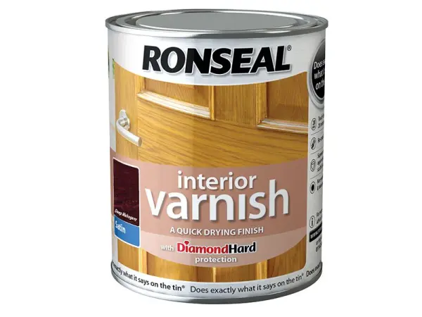Ronseal Quick Dry Interior Varnish Satin Deep Mahogany 750ml