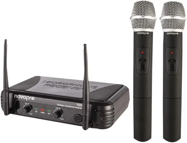 NOVOPRO Dual VHF Wireless Microphone Kit with Anti-Roll Head