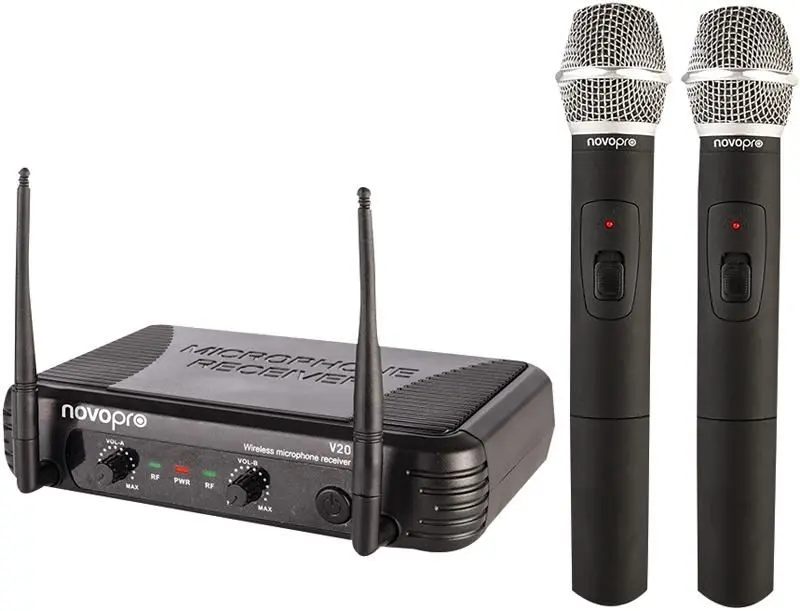 NOVOPRO Dual VHF Wireless Microphone Kit with Anti-Roll Head