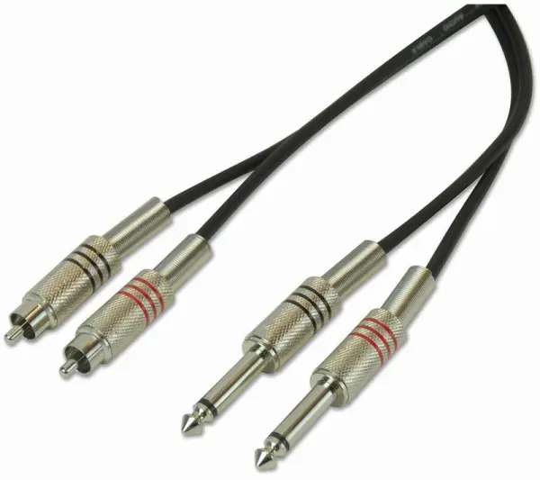 STAGG Cabo Áudio 2x Jack Mono 6,35mm para 2x RCA, 3m, Preto