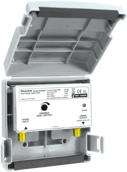 MAXVIEW 8-26dB 가변 게인 마스트헤드 증폭기, 1입력/1출력