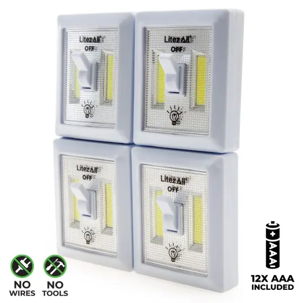 LitezAll Interruptor Inalámbrico Mini LED COB (Pack de 4, 150 Lúmenes)