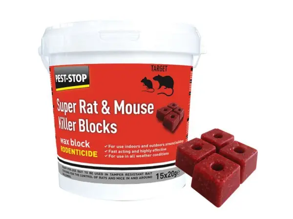 Pest-Stop Blocchetti di Cera Super per Topi e Ratti (15 x 20g)