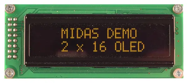 MIDAS DISPLAYS OLED Display Module, 16x2, Parallel - Yellow Black 3V