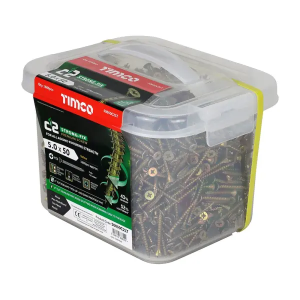 Timco ברגי רב שימושיים C2 Strong-Fix, תחתיות שקועות, 5.0x50 מ״מ (1600 יחידות)