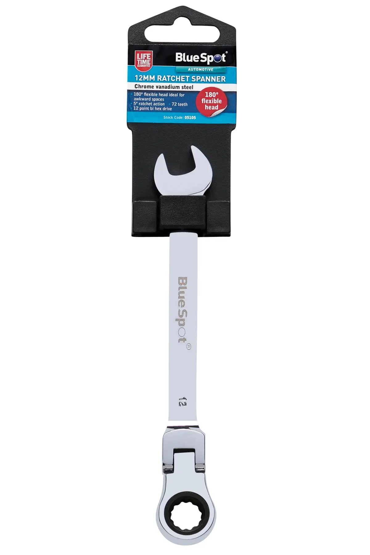 Clé à cliquet flexible Blue Spot Tools 12mm, tête pivotante à 180°