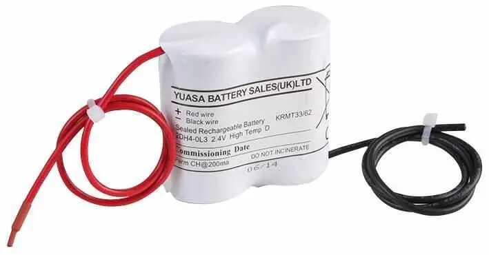 YUASA 2.4V 4Ah Ni-Cd Emergency Light Battery Pack, Flying Leads