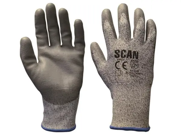 Scan Gants Gris Revêtus PU Coupe 5, EN388, Taille 8 (M)