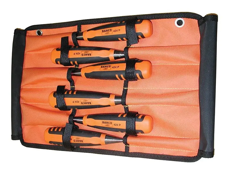 Bahco - 424-P Gehrungsschärmeißel-Set in Rolltasche, 6-tlg.