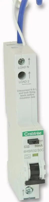 Crabtree Loadstar 32A 30mA Single Pole Type C RCBO, 10kA