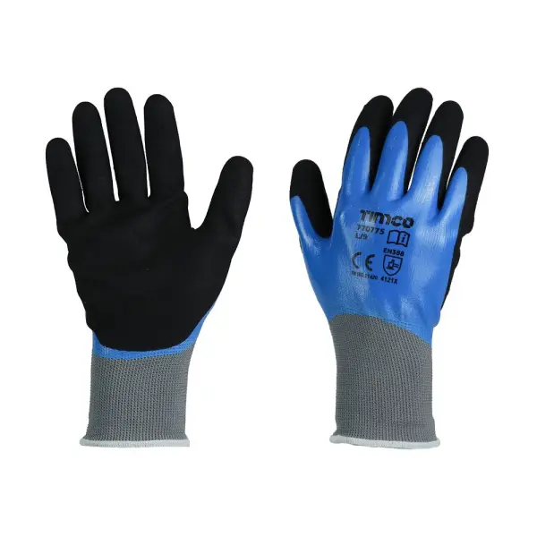 Timco Waterproof Grip Gloves - Sandy Nitrile Foam Coated, Size Large